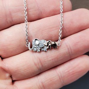 7 Inch Sterling Silver Cute Double Elephant CZ Adjustable Bracelet